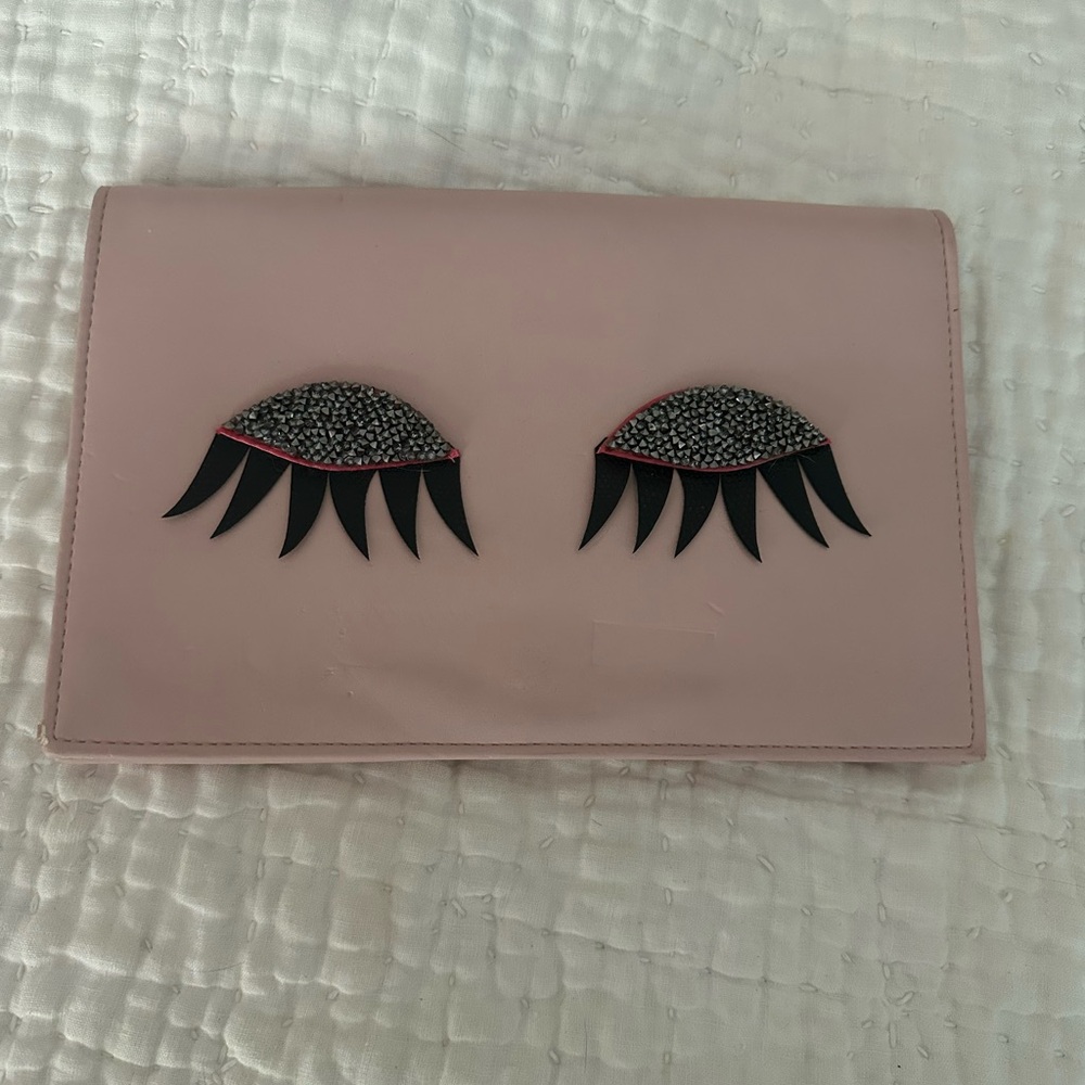 Pink Eyelash Clutch With Optional Chain